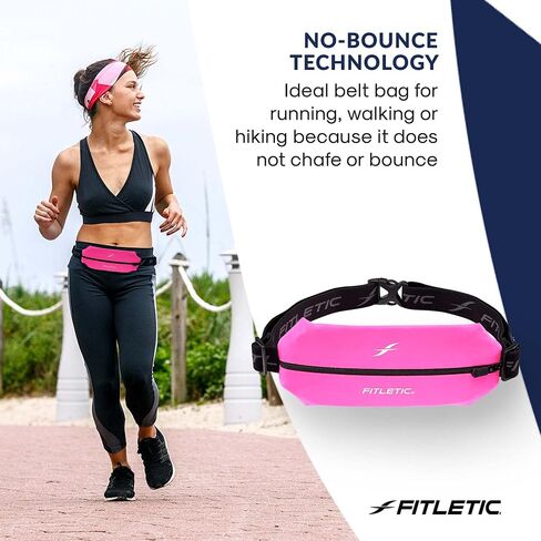 Fitletic Active Lifestyle Fanny Pack وحزام الجري الرياضي الصغير للرجال والنساء - خفيف الوزن، ومنخفض المظهر وتصميم أنيق - حقيبة ليكرا فائقة النعومة وقابلة للتوسيع - تناسب جميع الهواتف - جيب منظم داخلي in Kuwait