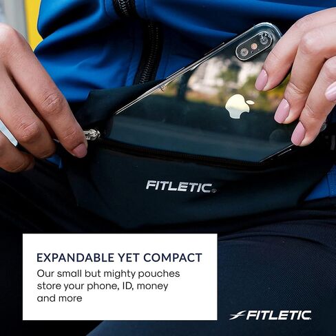 Fitletic Active Lifestyle Fanny Pack وحزام الجري الرياضي الصغير للرجال والنساء - خفيف الوزن، ومنخفض المظهر وتصميم أنيق - حقيبة ليكرا فائقة النعومة وقابلة للتوسيع - تناسب جميع الهواتف - جيب منظم داخلي in Kuwait