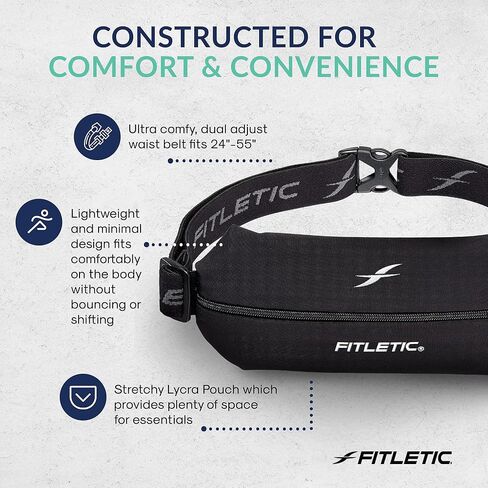 Fitletic Active Lifestyle Fanny Pack وحزام الجري الرياضي الصغير للرجال والنساء - خفيف الوزن، ومنخفض المظهر وتصميم أنيق - حقيبة ليكرا فائقة النعومة وقابلة للتوسيع - تناسب جميع الهواتف - جيب منظم داخلي in Kuwait