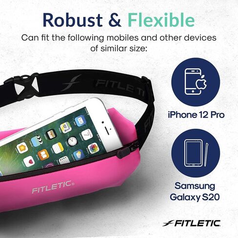 Fitletic Active Lifestyle Fanny Pack وحزام الجري الرياضي الصغير للرجال والنساء - خفيف الوزن، ومنخفض المظهر وتصميم أنيق - حقيبة ليكرا فائقة النعومة وقابلة للتوسيع - تناسب جميع الهواتف - جيب منظم داخلي in Kuwait