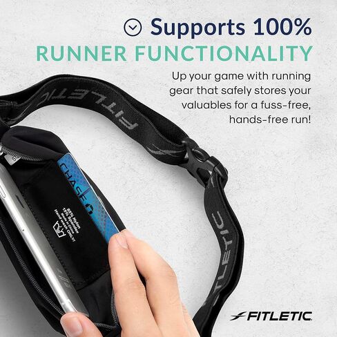Fitletic Active Lifestyle Fanny Pack وحزام الجري الرياضي الصغير للرجال والنساء - خفيف الوزن، ومنخفض المظهر وتصميم أنيق - حقيبة ليكرا فائقة النعومة وقابلة للتوسيع - تناسب جميع الهواتف - جيب منظم داخلي in Kuwait