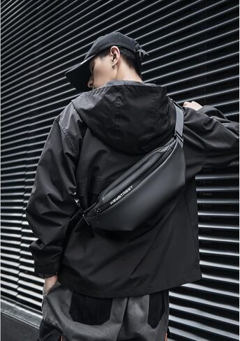 حقيبة كروس فاني للرجال، حقيبة خصر كبيرة مقاومة للماء، حقيبة عصرية بحزام الصدر للرجال أثناء السفر والجري وركوب الدراجات الرياضية، وحمل جميع الهواتف in Kuwait