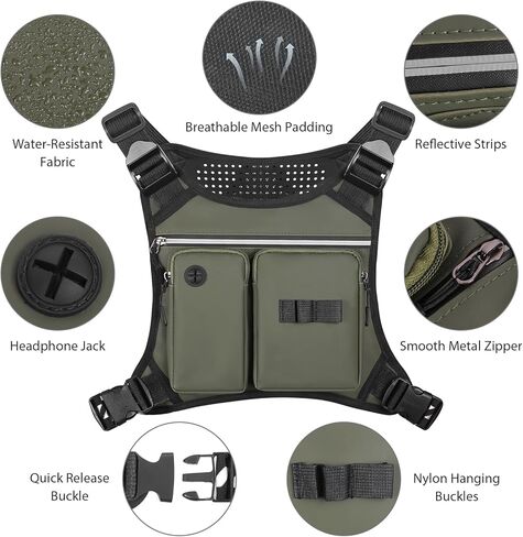 Chest Bag for Men, Waterproof Sports Utility Chest Pack with Water Bottle Holder&Phone Holder, Lightweight&Adjustable EDC Sports Chest Bag for Workout Running Fishing Cycling Hiking Skiing in Kuwait