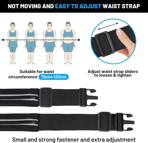Running Belt for Women Men, Water-resistant Running Fanny Pack with Dual Pockets, Bounce-Free Adjustable Runner Waist Pack Fits Most Cell Phone for Sports Gym Workout Jogging (Black) in Saudi Arabia