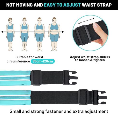 حزام الجري للنساء والرجال، حزمة فاني للجري مقاومة للماء مع جيوب مزدوجة، حقيبة خصر قابلة للتعديل خالية من الارتداد تناسب معظم الهواتف المحمولة للرياضة والتمارين الرياضية والركض (أسود) in Kuwait