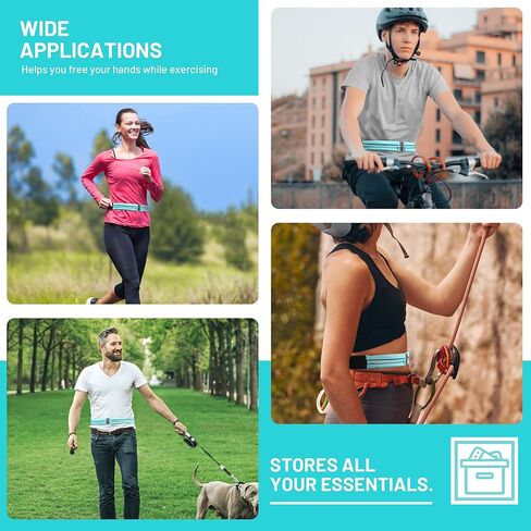 حزام الجري للنساء والرجال، حزمة فاني للجري مقاومة للماء مع جيوب مزدوجة، حقيبة خصر قابلة للتعديل خالية من الارتداد تناسب معظم الهواتف المحمولة للرياضة والتمارين الرياضية والركض (أسود) in Kuwait