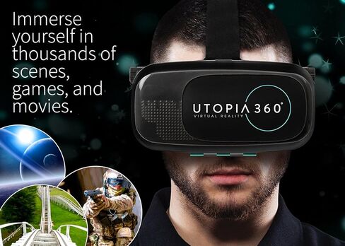 Utopia 360° VR Headset | 3D Virtual Reality Headset for VR Games, 3D Movies, and VR Apps - Compatible with iPhone and Android Smartphones (2018 Virtual Reality Headset Model) Black in Kuwait