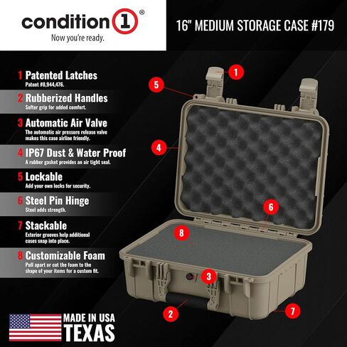 Condition 1 16" Medium Waterproof Protective Hard Case with Foam, 16" x 13" x 7" #179, Watertight IP67 Dust Proof and Shock Proof TSA Approved Portable Carrier in Saudi Arabia