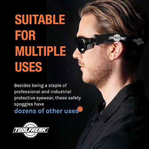 نظارات ToolFreak، نظارات أمان ونظارات واقية، مبطنة بإسفنج النظارات لتوفير الراحة والحماية الأفضل، تصنيف ANSI Z87، عدسات بولي كربونات ملونة دخانية مع تصنيف للصدمات والأشعة فوق البنفسجية in Saudi Arabia