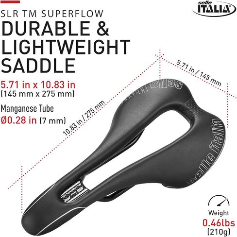 Selle Italia SLR TM Superflow، سرج دراجة MTB ودراجة الطريق - للرجال والنساء، أسود in Saudi Arabia