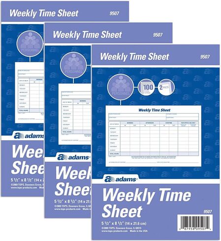 Weekly Time Sheet, 1-Part, 5.5 x 8.5 Inches, Blue/White, 100 Sheets Per Pad, 2 Pads/Pack (9507ABF), 3 Pack in Saudi Arabia