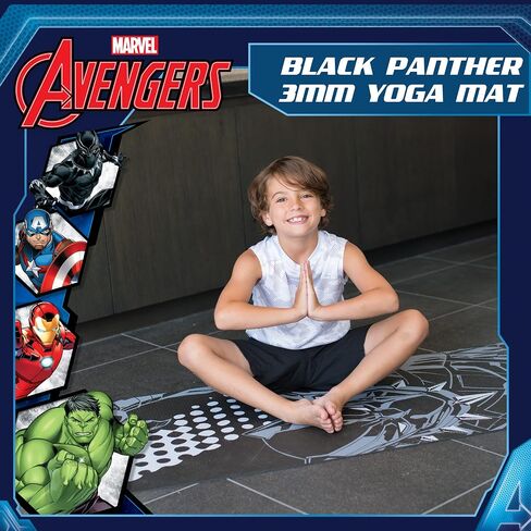 Marvel Black Panther Kids Yoga Mat Non Slip, All Purpose PVC Fitness and Workout Mat for Boys and Girls, Black, 3 mm in Saudi Arabia