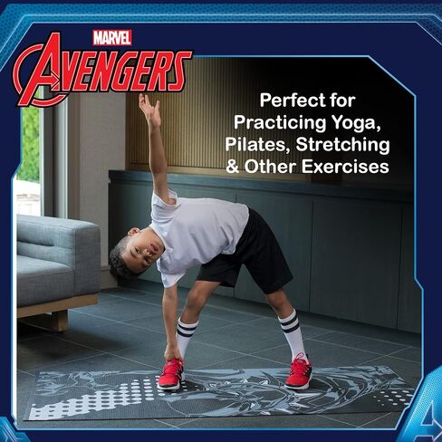 Marvel Black Panther Kids Yoga Mat Non Slip, All Purpose PVC Fitness and Workout Mat for Boys and Girls, Black, 3 mm in Saudi Arabia