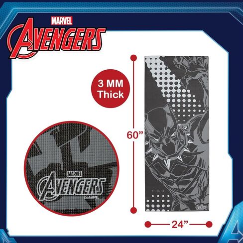 Marvel Black Panther Kids Yoga Mat Non Slip, All Purpose PVC Fitness and Workout Mat for Boys and Girls, Black, 3 mm in Saudi Arabia