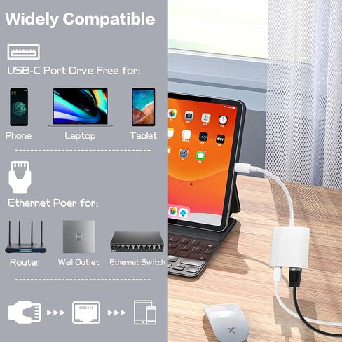 محول YAODHAOD USB C إلى إيثرنت مع الشحن، 2 في 1 من النوع C إلى محول إيثرنت RJ45، يدعم شبكة إيثرنت 100 ميجابت في الثانية متوافقة مع أجهزة Android/i-Pad Pro/Mac/Galaxy وUSB C in Saudi Arabia
