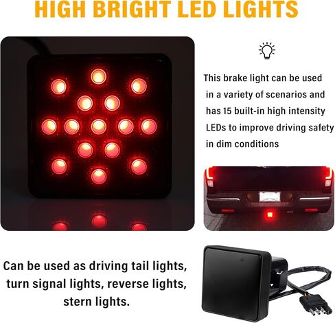 carleef 15 LED Trailer Hitch Brake Light,12V Red Lights Smoked Tail Lights Fits 2" Receiver with 4-pin Adapter,Hitch Light Automotive Exterior Accessories for Truck Trailer SUV (Black) in Saudi Arabia