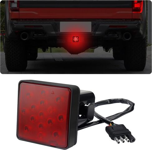 carleef 15 LED Trailer Hitch Brake Light,12V Red Lights Smoked Tail Lights Fits 2" Receiver with 4-pin Adapter,Hitch Light Automotive Exterior Accessories for Truck Trailer SUV (Black) in Saudi Arabia