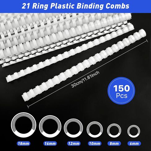 150 Pack Plastic Binding Combs, 21 Ring White Comb Binding Spines 6 Sizes Letter Size Spiral Binding for Notebooks Desk Calendars Picture Album 1/4 5/16 3/8 1/2 5/8 3/4 in in Saudi Arabia