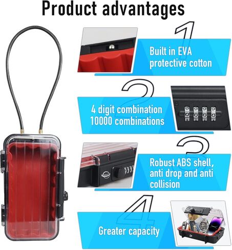 Portable Safe Box,Translucency Combination Safe with Removable Cable,Set Your Own Combination,For Travel,Family and Outdoor Camping Activities Red in Saudi Arabia