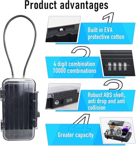 Portable Safe Box,Translucency Combination Safe with Removable Cable,Set Your Own Combination,For Travel,Family and Outdoor Camping Activities Red in Kuwait