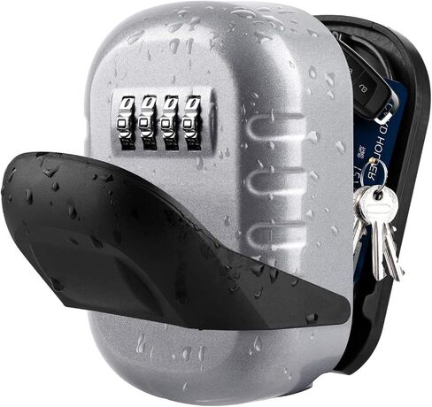 Key Safe Lock Box for Outside, House Key Storage Box with 4 Digit Resettable Combination Code Secure Wall Mounted Lock Box Hide Keys with Mounting Kit & Waterproof Cover (Silver) in Saudi Arabia