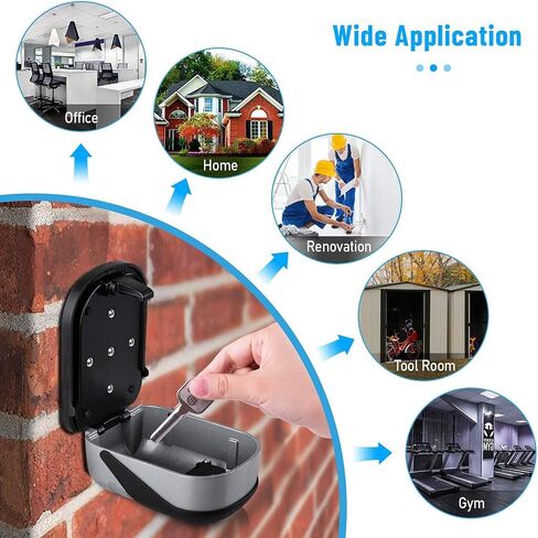 Key Safe Lock Box for Outside, House Key Storage Box with 4 Digit Resettable Combination Code Secure Wall Mounted Lock Box Hide Keys with Mounting Kit & Waterproof Cover (Silver) in Saudi Arabia