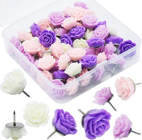 60Pcs Decorative Pushpins, Red Rose Flower Push Pin with Gradient Color, Cork Board Tacks, Bulletin Board Tacks, Thumb Tack Decorative for CorkBoard, Office Organization, School or Home in Saudi Arabia
