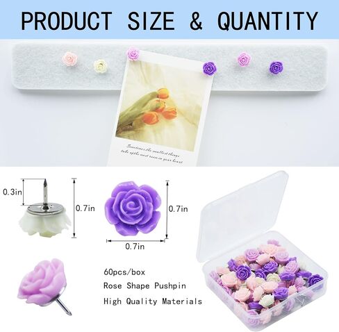 60Pcs Decorative Pushpins, Red Rose Flower Push Pin with Gradient Color, Cork Board Tacks, Bulletin Board Tacks, Thumb Tack Decorative for CorkBoard, Office Organization, School or Home in Saudi Arabia