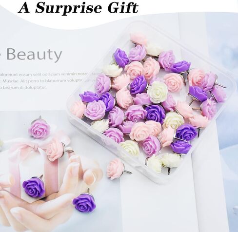 60Pcs Decorative Pushpins, Red Rose Flower Push Pin with Gradient Color, Cork Board Tacks, Bulletin Board Tacks, Thumb Tack Decorative for CorkBoard, Office Organization, School or Home in Saudi Arabia