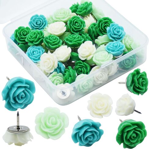 60Pcs Decorative Pushpins, Red Rose Flower Push Pin with Gradient Color, Cork Board Tacks, Bulletin Board Tacks, Thumb Tack Decorative for CorkBoard, Office Organization, School or Home in Saudi Arabia