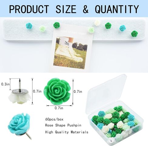 60Pcs Decorative Pushpins, Red Rose Flower Push Pin with Gradient Color, Cork Board Tacks, Bulletin Board Tacks, Thumb Tack Decorative for CorkBoard, Office Organization, School or Home in Saudi Arabia