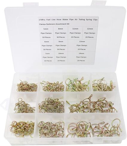 270 قطعة خط الوقود خرطوم أنابيب مشابك زنبركية مجموعة متنوعة للدراجات النارية سكوتر ATV (10 حجم 5/6/7/8/9/10/11/12/13/14 مللي متر) in Kuwait