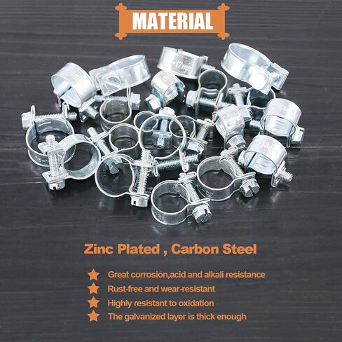 Keadic 60Pcs 10 Sizes Adjustable Zinc Plated Carbon steel Mini Fuel Injection Style Hose Clamp Assortment Kit for Various Diesel Petrol Pipe in Saudi Arabia