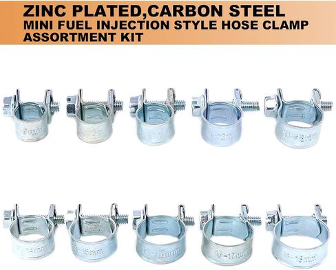 Keadic 60Pcs 10 Sizes Adjustable Zinc Plated Carbon steel Mini Fuel Injection Style Hose Clamp Assortment Kit for Various Diesel Petrol Pipe in Saudi Arabia