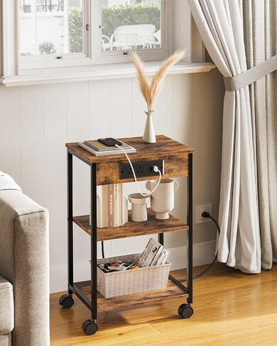 Printer Table Stand, Mobile 3 d. Printer Stand, Small Printer cart with Charging Station and Wheels, Home Printer Stand for File Storage, Retro Brown DY01MFB in Saudi Arabia
