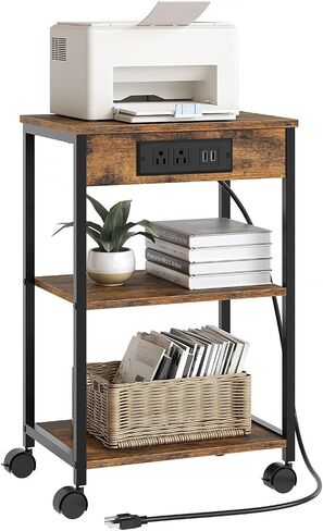 Printer Table Stand, Mobile 3 d. Printer Stand, Small Printer cart with Charging Station and Wheels, Home Printer Stand for File Storage, Retro Brown DY01MFB in Saudi Arabia