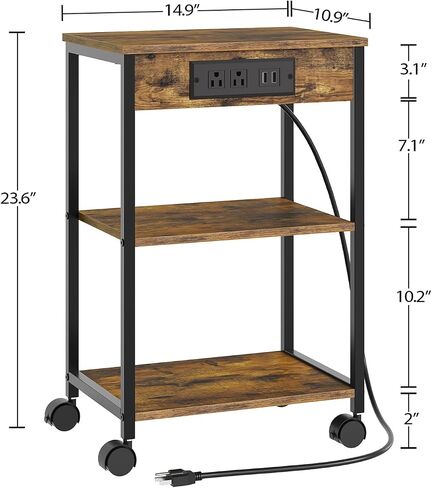 Printer Table Stand, Mobile 3 d. Printer Stand, Small Printer cart with Charging Station and Wheels, Home Printer Stand for File Storage, Retro Brown DY01MFB in Saudi Arabia