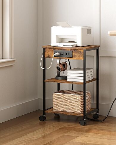 Printer Table Stand, Mobile 3 d. Printer Stand, Small Printer cart with Charging Station and Wheels, Home Printer Stand for File Storage, Retro Brown DY01MFB in Saudi Arabia