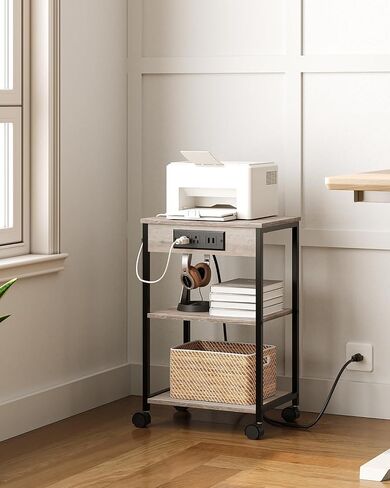 Printer Table Stand, Mobile 3 d. Printer Stand, Small Printer cart with Charging Station and Wheels, Home Printer Stand for File Storage, Retro Brown DY01MFB in Saudi Arabia