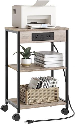 Printer Table Stand, Mobile 3 d. Printer Stand, Small Printer cart with Charging Station and Wheels, Home Printer Stand for File Storage, Retro Brown DY01MFB in Saudi Arabia