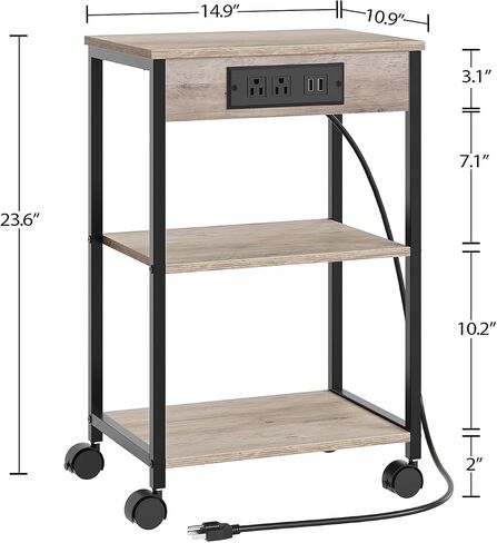 Printer Table Stand, Mobile 3 d. Printer Stand, Small Printer cart with Charging Station and Wheels, Home Printer Stand for File Storage, Retro Brown DY01MFB in Saudi Arabia