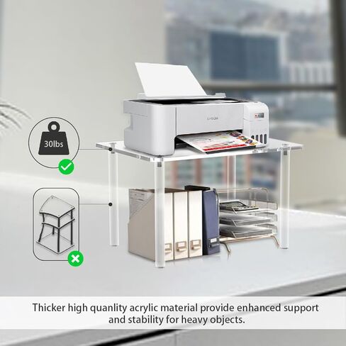 حامل طابعة أكريليك - مكتب أكريليك مقاس 9 بوصات ارتفاع للمكتب والمنزل، رف تخزين طاولة طابعة سطح مكتب صغير للمكتب والمطبخ 15.55 بوصة طول × 11.61 بوصة عرض × 9.25 بوصة ارتفاع. in Kuwait