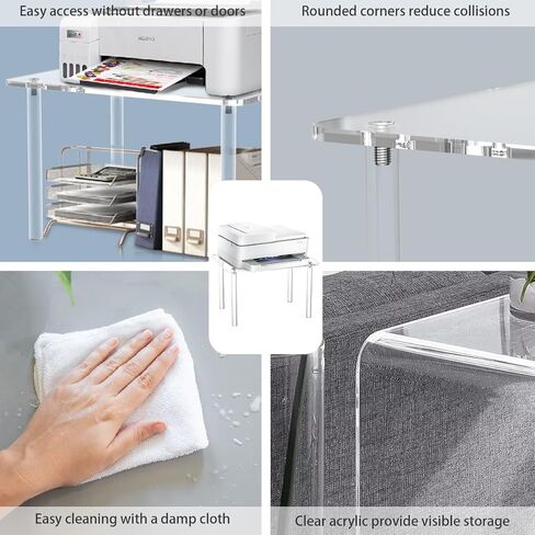 حامل طابعة أكريليك - مكتب أكريليك مقاس 9 بوصات ارتفاع للمكتب والمنزل، رف تخزين طاولة طابعة سطح مكتب صغير للمكتب والمطبخ 15.55 بوصة طول × 11.61 بوصة عرض × 9.25 بوصة ارتفاع. in Kuwait