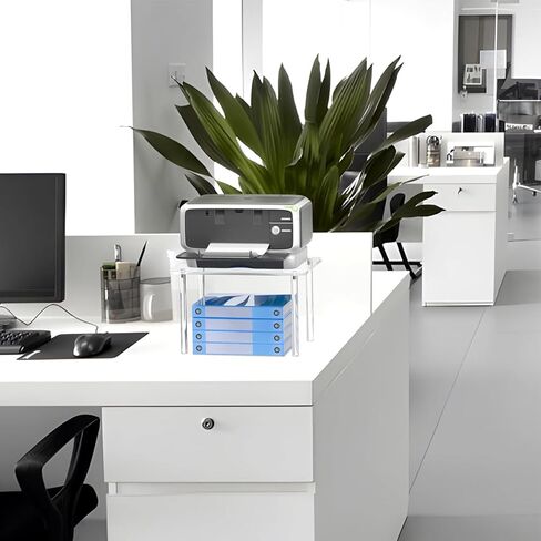 حامل طابعة أكريليك - مكتب أكريليك مقاس 9 بوصات ارتفاع للمكتب والمنزل، رف تخزين طاولة طابعة سطح مكتب صغير للمكتب والمطبخ 15.55 بوصة طول × 11.61 بوصة عرض × 9.25 بوصة ارتفاع. in Kuwait