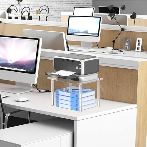 حامل طابعة أكريليك - مكتب أكريليك مقاس 9 بوصات ارتفاع للمكتب والمنزل، رف تخزين طاولة طابعة سطح مكتب صغير للمكتب والمطبخ 15.55 بوصة طول × 11.61 بوصة عرض × 9.25 بوصة ارتفاع. in Kuwait