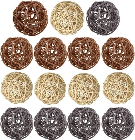15 Pcs Wicker Rattan Balls Table Wedding Party Christmas Decoration Decorative Balls for Bowls, Vase Filler, Coffee Table Decor, Wedding Party Decoration Garden Hanging Decoration (Natural Brown Gray) in Saudi Arabia
