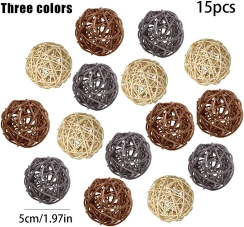 15 Pcs Wicker Rattan Balls Table Wedding Party Christmas Decoration Decorative Balls for Bowls, Vase Filler, Coffee Table Decor, Wedding Party Decoration Garden Hanging Decoration (Natural Brown Gray) in Saudi Arabia