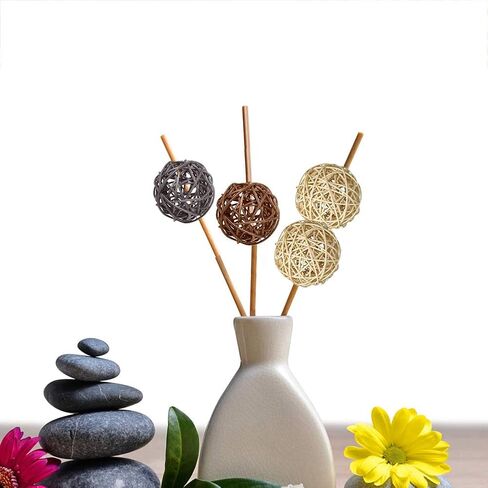 15 Pcs Wicker Rattan Balls Table Wedding Party Christmas Decoration Decorative Balls for Bowls, Vase Filler, Coffee Table Decor, Wedding Party Decoration Garden Hanging Decoration (Natural Brown Gray) in Saudi Arabia