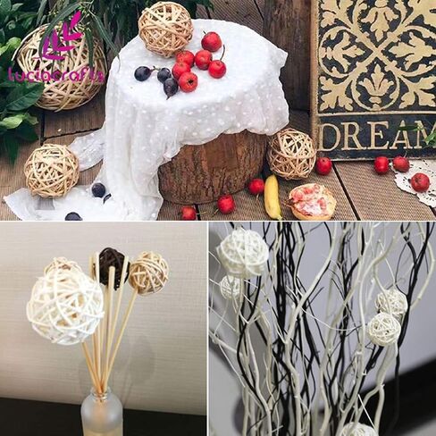 15 Pcs Wicker Rattan Balls Table Wedding Party Christmas Decoration Decorative Balls for Bowls, Vase Filler, Coffee Table Decor, Wedding Party Decoration Garden Hanging Decoration (Natural Brown Gray) in Saudi Arabia
