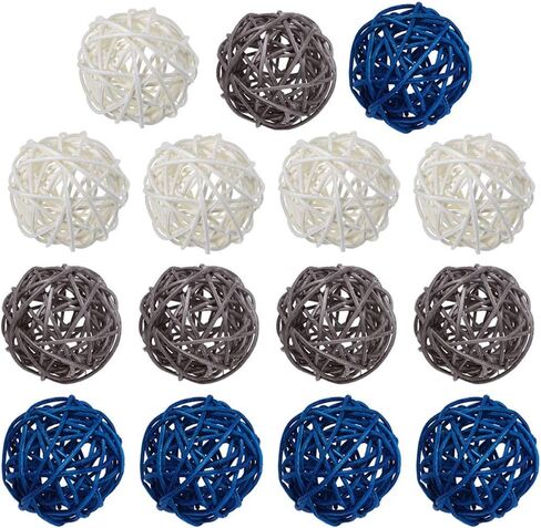 15 قطعة من كرات الخوص الروطان لطاولة الزفاف وحفلات الكريسماس لتزيين الأطباق، وحشو المزهرية، وديكور طاولة القهوة، وديكور حفلات الزفاف، وديكور معلق للحديقة (بني رمادي طبيعي) in Kuwait